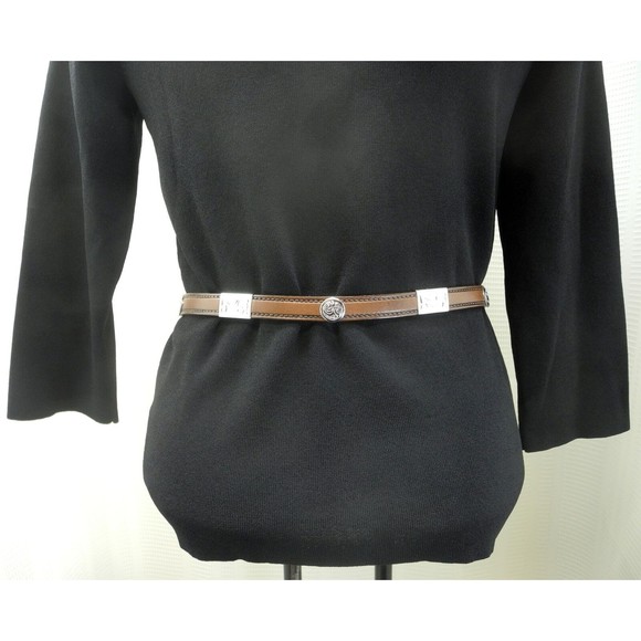 Circle Y Brown Leather Belt Engraved Silver Tone Conchos & Buckle - Size 28 - Picture 4 of 9